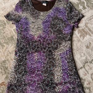 Brittany Black Purple and Black Lace Short Sleeve Top